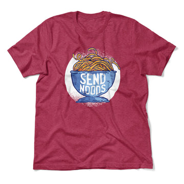 Send Noods Men/Unisex T-Shirt in Heather Raspberry color